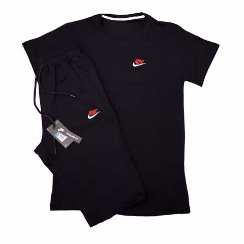 Nike Crna Majica Crni Šorc Mali crveni znak